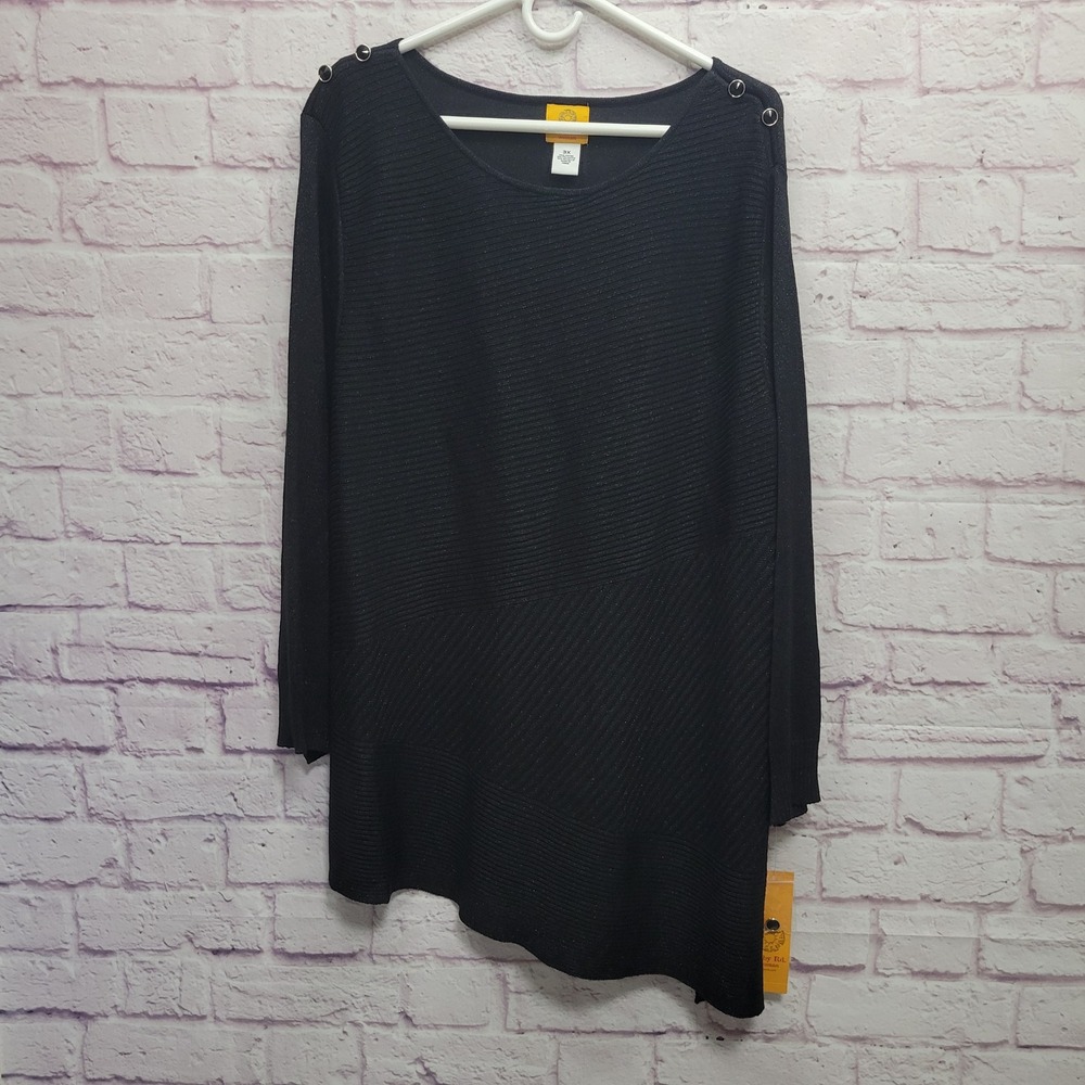NEW Ruby Rd‎ Woman Black Metallic Knit Sweater 3X Asymmetrical Hem Goth Witchy